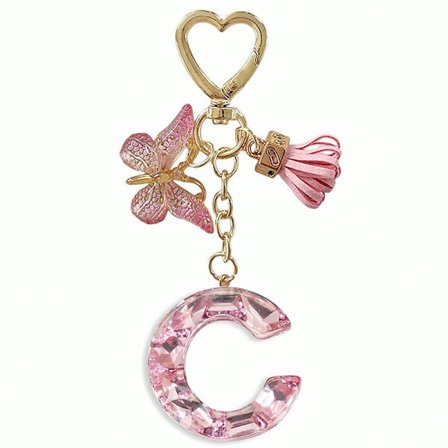 26 bogstaver at vælge imellem, pink skinnende nøglering med bogstav