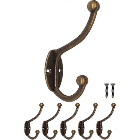 Antika Klädkrokar, Gjutjärn Mässing Brons Design; Vintage Country Retro Hus, Set med 5/bl