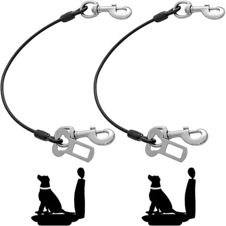 Bilbelte, 2 stk. Hundebilseler laget av belagt wire, tyggesikker sikkerhetssele, biltilbehør for hund, doble klips og