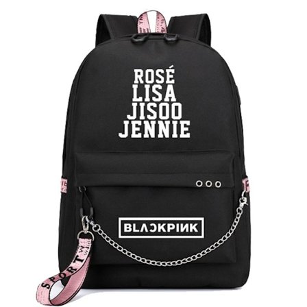 Svartrosa ryggsekk med USB-lading, skolesekk for studenter