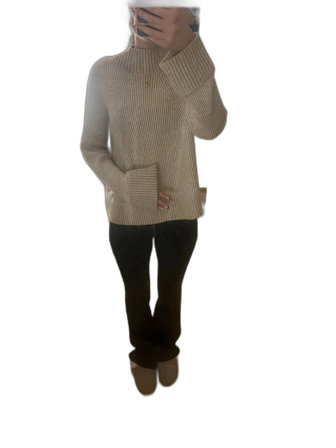 Beige ribbad stickad tröja Pernilla Wahlgren