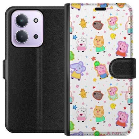 Kompatibelt Lommeboketui til Xiaomi Redmi 15C Fargerike tegneserie dyrekarakterer i en leken stil med stjerner og prikker på en lys bakgrunn