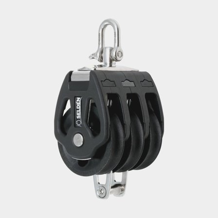 Bloco triplo com manilha Seldén PBB 60, giratório, de deslizamento, com olhal, para cabos Ø10 - 14 mm