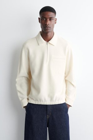 COS Homme Polo Zippé En Laine Bouillie in Blanc