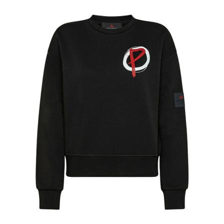Peuterey, Round neck with logo print and Gots certified yarns Zwart, Dames, Maat:M