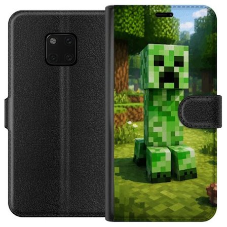 Kompatibelt Plånboksfodral till Huawei Huawei Mate 20 Pro Block-baserad Creeper-figur i en grön pixell värld, ikonisk spelillustration för barnrum