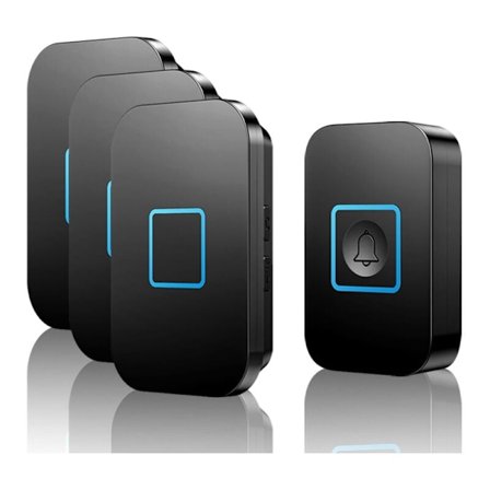 Trådløst dørklokkesæt med 3 plug-in modtagere, 400 m rækkevidde, IP55 vandtæt, 60 melodier, 5 lydstyrkeniveauer - Kompatibel med de fleste mærker