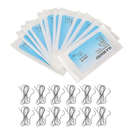 12-pak Silke Suture Kit (Med Buet Nål) - Klinisk Praksis Sår Suture Kit