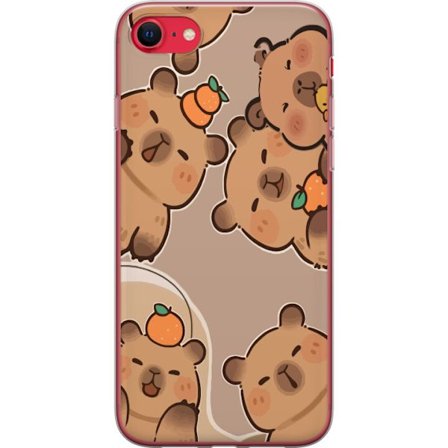 Kompatibelt Mobildeksel til Apple iPhone SE (2020) Capybara Orange Mood Søte kapybarer i varme toner med appelsiner og glade uttrykk