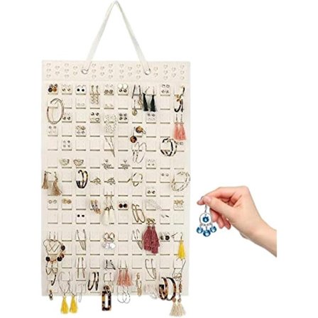 Smykkestativ - hengende smykkeorganisator - oppbevaringspose (off-white)