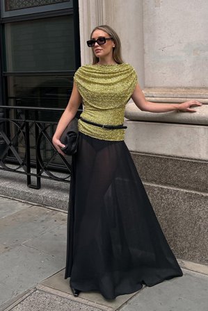 Michaela Delér x NA-KD Maxi Sheer Skirt - Lange nederdele - Sort - EU 38