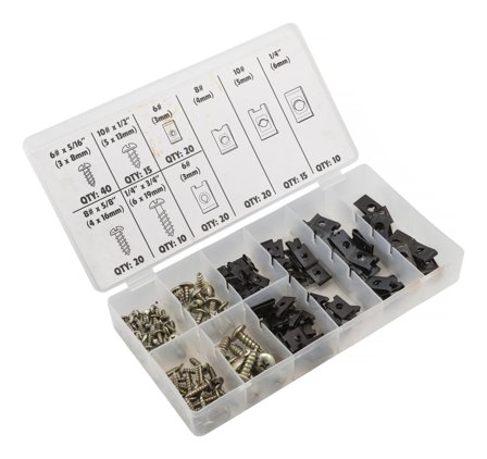 PELA 508673 U-clips sett med plateskruer, 170 deler, Innfesting