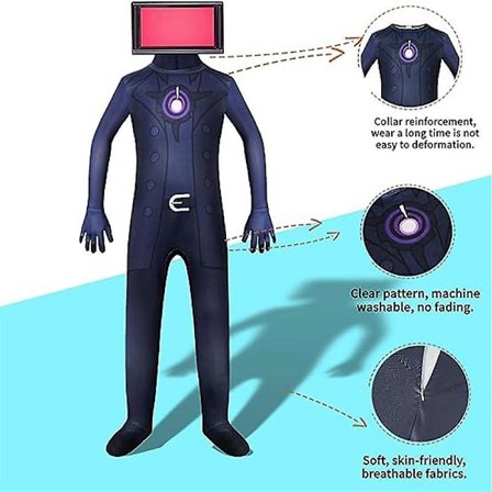 Skibidi Toilet Cosplay Costume, Tv Man Cameraman Cosplay Jumpsuit Halloween Bodysuit Kid Video Game -a TV guy