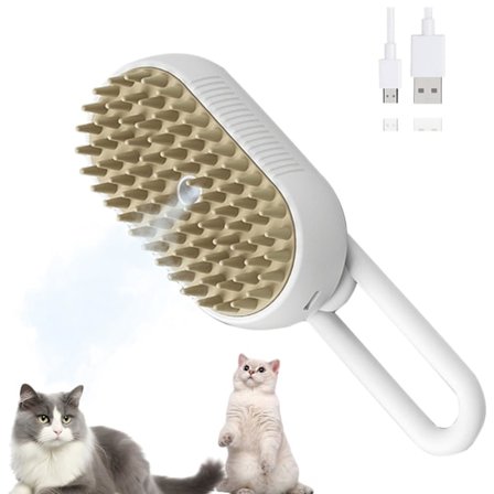 Kattebørste med damp, 3 i 1 kæledyrshårsrensebørste, katteplejebørste til katte og hunde, USB genopladelig