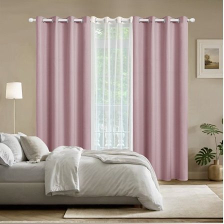 Sæt med 3 Mørklægningsgardiner - Polyester Mørklægningspaneler med Gennemsigtigt Gardiner, Ideel til Soveværelse og Stue Pink