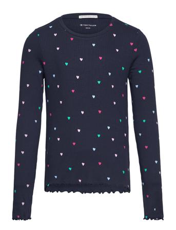 Printed Dot Longsleeve T-shirts Long-sleeved T-shirts Marineblå Tom Tailor*Betinget Tilbud
