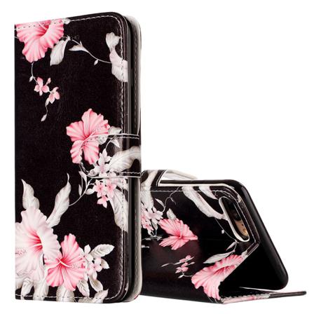 Plånboksfodral För Iphone 7 & 8 Plus - Svart Rosa Blommor