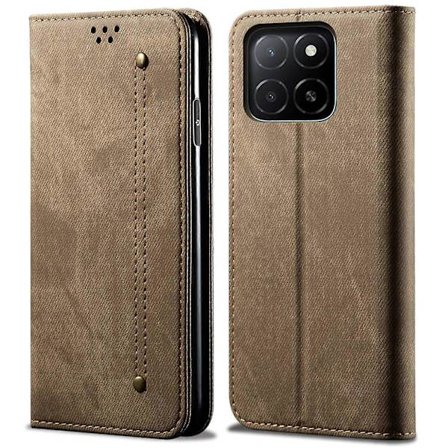 Honor X5b Plus/X5b Mobilskal Denim Textur Anti-Rep Läder Ställ Telefonskydd - Khaki (Khaki)
