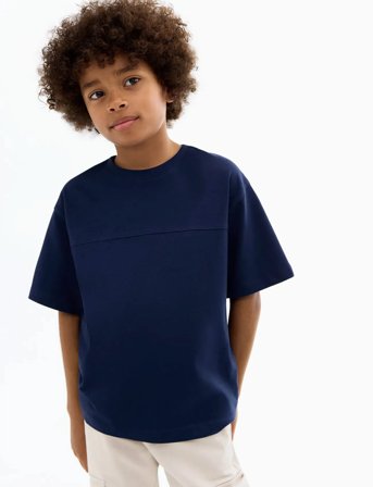 Mango Seam Detail T-Shirt - Navy - 7-8