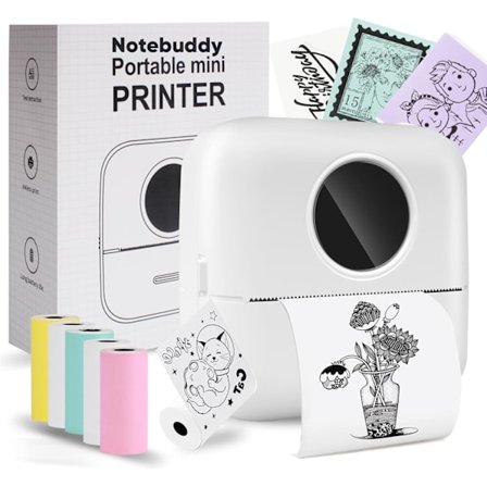 Portabel Bläckfri Fick-Bluetooth-Termisk Skrivare med 5 Rullar Papper för Dagbok/DIY-Scrapbooking/Resor/Anteckningar Vit