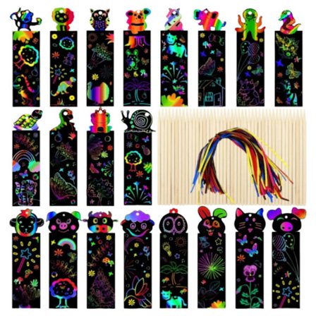 Skrapekunst for barn, med 40 stk farget skrapekunstpapir, dyrehåndverk DIY skrapepapirkoder med trestift og bånd, for gutter og jenter