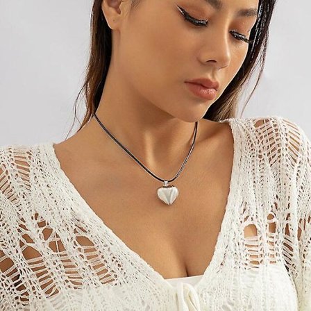 Gotisk svart sammetshalsband med stort hjärthänge för kvinnor, elegant vävt knutet rosett justerbar kedja nyårs smycken (litet hjärta)