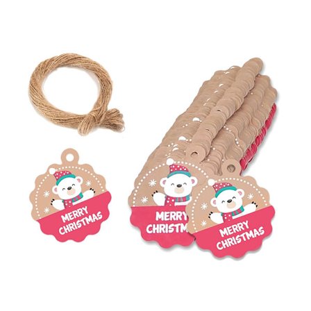 Juletiketter Merry Christmas i pap 100-pak