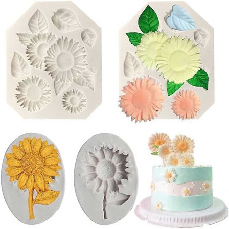 4 stk. Solsikke Fondant Silikoneforme til Chokolade Slik Sukker DIY Håndværk Tyggegummi Pasta Polymer Ler Kagedekoration Form