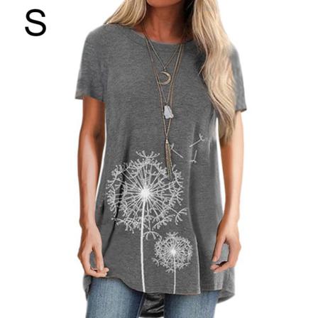 Dam T- Printed Casual Blus Kortärmad Rundhalsad Topp,