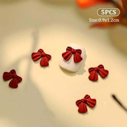 5 Stk DIY Nail Art Decor 3D Nytår Perlesløjfe Rød Bjørn ANail Ar A 5Pcs