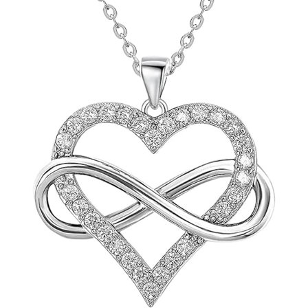 Infinity Hjärthalsband för Kvinnor, Kärlekshjärta Hänge med Cubic Zirconia och Infinity Halsband, 925 Sterling Silver Hjärthalsband