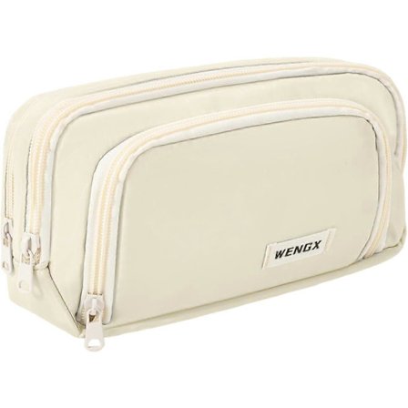 Pencilveske med stor kapasitet, glatt blyantveske med glidelås for jenter og gutter med 4 rom, pennveske, skrivesaker, kontor, sminkeveske (hvit)