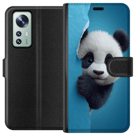 Yhteensopiva Lompakkokotelo Xiaomi Xiaomi 12 Söpö panda, joka kurkistaa paperin läpi pehmeässä 3D-kuvituksessa