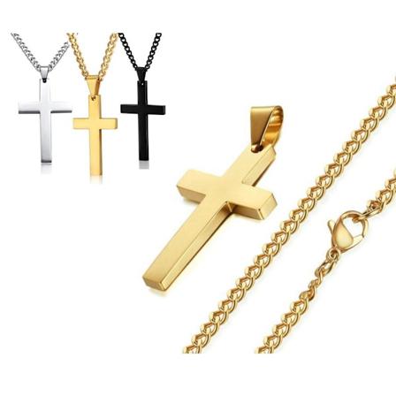 Halskjede med klassisk kors i stål, svart one size black