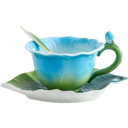 Färgad Ros Keramisk Kaffemugg Vattenkopp, Fat, Tallrik, Kannset för kontor hem restaurang café tehus - Rosa Ros Mugg