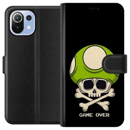 Yhteensopiva Lompakkokotelo Xiaomi Xiaomi Mi 11 Lite Pelimotiivi, jossa on kuolonsyöjä ja vihreä sieni retro pelityylillä ja tekstillä game over