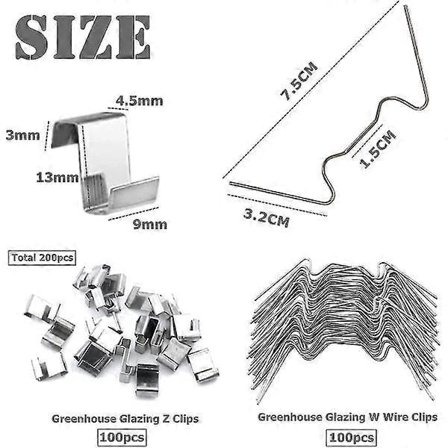 100 kpl 50x kasvihuoneen lasin W-lankakiinnikkeet ja 50x Z-limityskiinnikkeet kasvihuoneen lasin vaihtoon Tarvikkeet Kasvihuoneen lasikiinnikkeet 