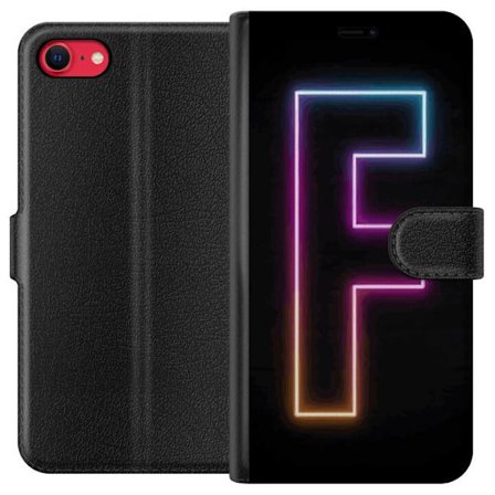 Kompatibelt Plånboksfodral till Apple Apple iPhone 7 Neonbokstav F i rosa, blå och gul ljuskanter mot en mörk bakgrund, grafisk bokstavsillustratio