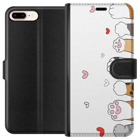 Kompatibelt Lommeboketui til Apple Apple iPhone 8 Plus Søte kattepoter med hjerter på hvit bakgrunn minimalistisk kawaii motiv perfekt for dyreelske