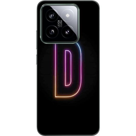 Kompatibel Mobilcover til Xiaomi Xiaomi 14 Minimalistisk neonbogstav D i farveskiftende lys mod sort baggrund i moderne digital design