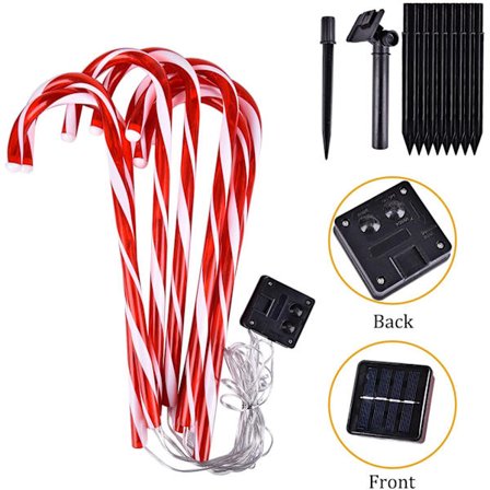 5 stk. jule slikkepind lys, solcelle krykker, jordlys