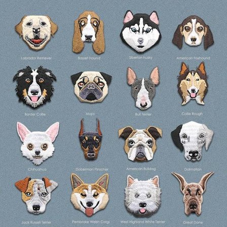 16 kpl söpöjä koiran brodeerattuja kangastarroja lapsille