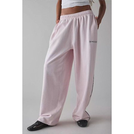 New Pink Casual Byxor Broderade Lediga Byxor För Kvinnor Lös Och Bekväm Rak Elastisk Midja Byxor 2025 Nya