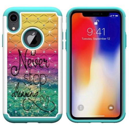 iPhone Xr Kuviollinen tekojalokivi koristeltu hybriidi muovinen takasuoja kuori - Motivaatio Teksti Multicolor