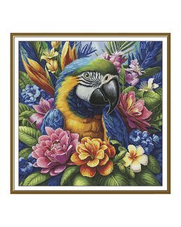 Broderikit Tavla Papegoja Blommor - Nova Sloboda