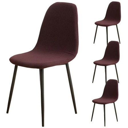 Set med 4 bruna stretchiga jacquard-matstolsöverdrag i spandex