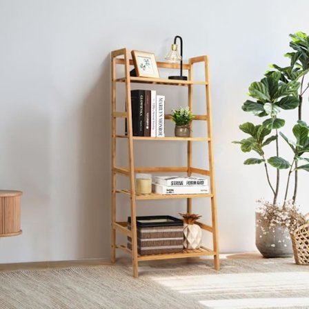 COSTWAY 4-vånings bambubokhylla, 48 x 32 x 115 CM (L x B x H), förvaringshylla för vardagsrum, kök, kontor, naturligt