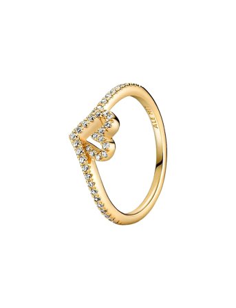 Heart And Wishb 14K Gold-Plated Ring With Clear Cubic Zirconia Ring Smykker Gold Pandora