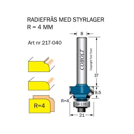 Cobolt 217-040 Avrundingsfres R=4 D=21 L=9,5, Maskintilbehør & forbruk