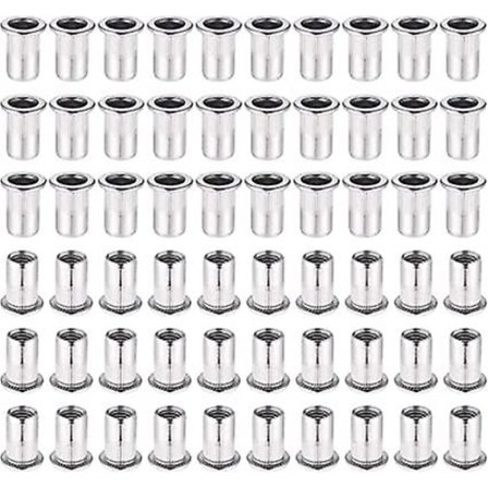 60 stk. M6 Blindnittemøtrik, 304 Rustfrit Stål Blindnittemøtrik Indsats Kappe Kits, Fladt Hoved Gevindskårne Blindnittemøtrikker(M8)